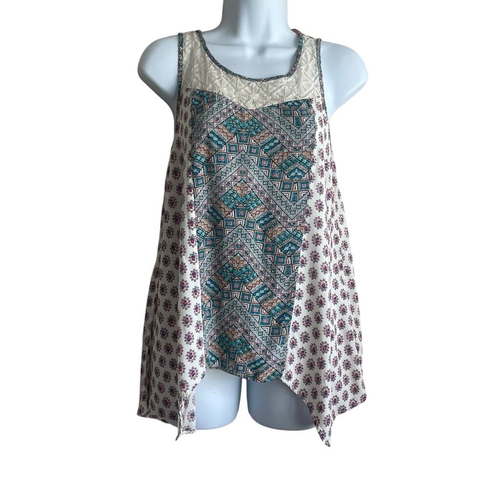 Hem & Thread Women Top S Multicolor‎ Crochet Inlet Mixed Boho Pattern Festival